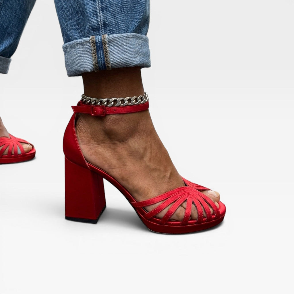 Women's Metallic Strappy Block-Heel Sandals