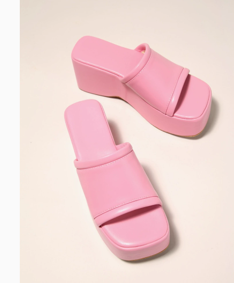 Women's Leather Chunky Flatform Slides