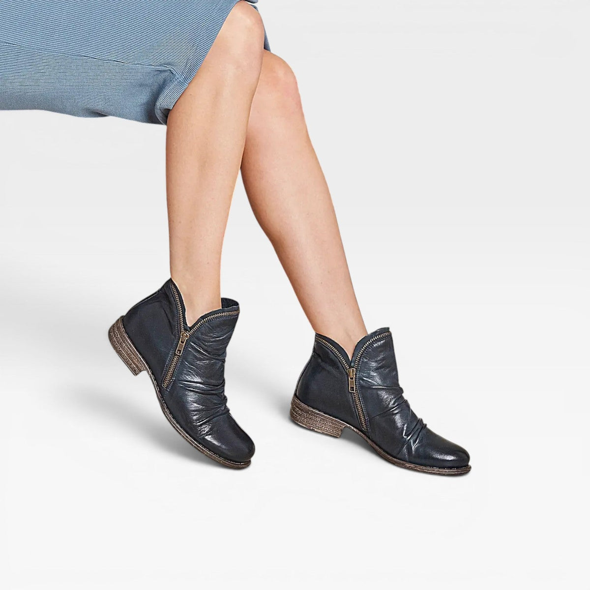 Women's Leather Ankle Boots with Side Zip