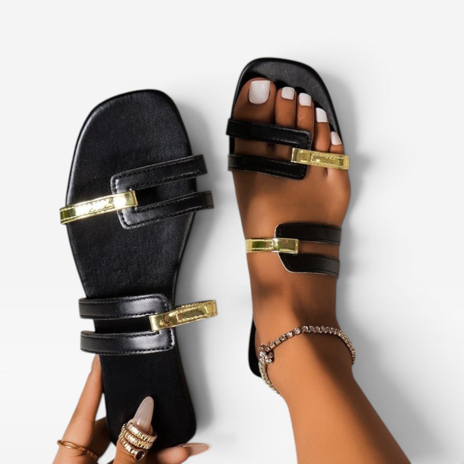 Women's Flat Slide Sandals with Square Toe
