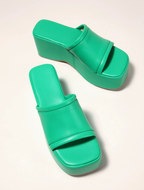 Women's Leather Chunky Flatform Slides