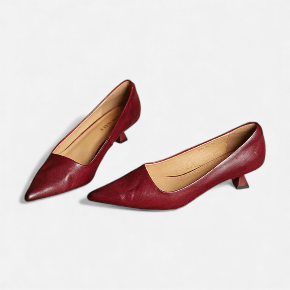 Women's Leather Kitten Heel Pointed-Toe Pumps