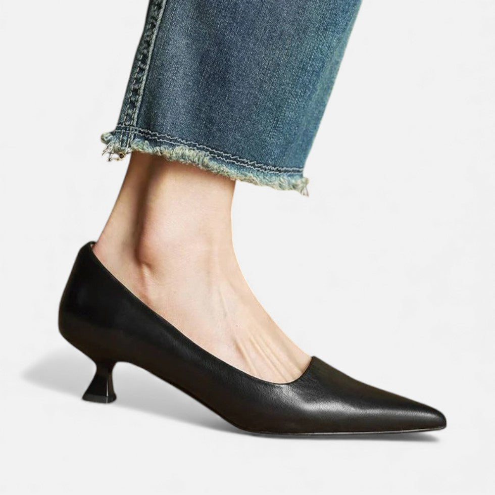 Women's Leather Kitten Heel Pointed-Toe Pumps