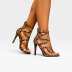 Women's Reptile-Embossed Spiral Ankle Wrap Heels