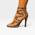 Women's Reptile-Embossed Spiral Ankle Wrap Heels