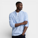 Lace-Up Band Collar Shirt Long Sleeve for Men
