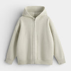 Ribbed Knit Hooded Zip Sweater Relaxed Fit for Men