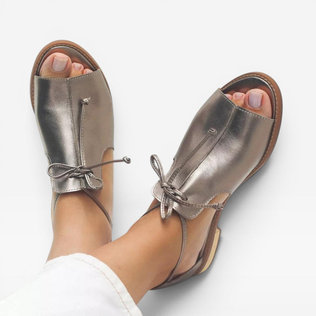 Women's Leather Peep-Toe Ankle-Tie Sandals