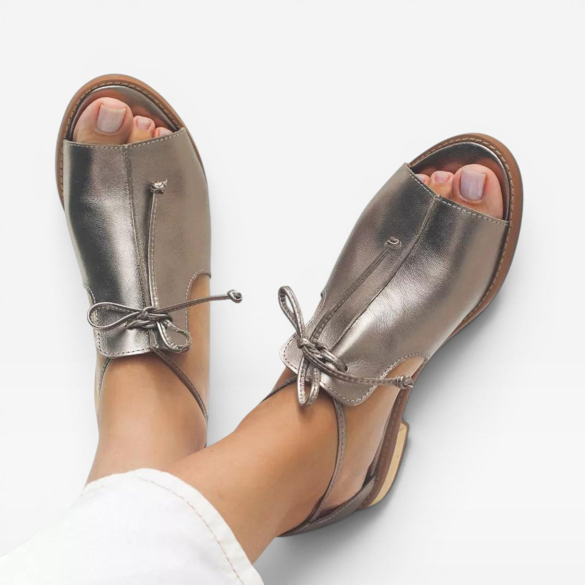 Women's Leather Peep-Toe Ankle-Tie Sandals