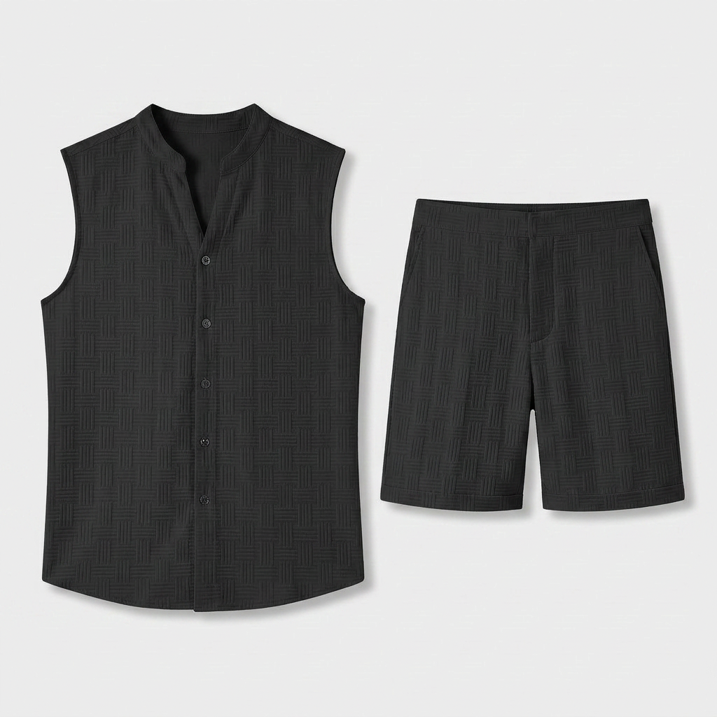 Textured Weave Two-Piece Vest and Shorts Set for Men
