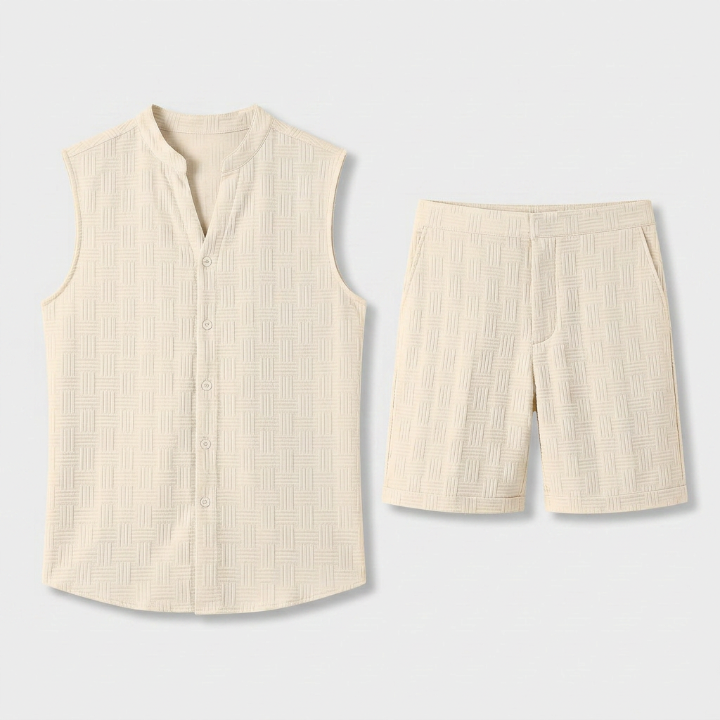 Textured Weave Two-Piece Vest and Shorts Set for Men