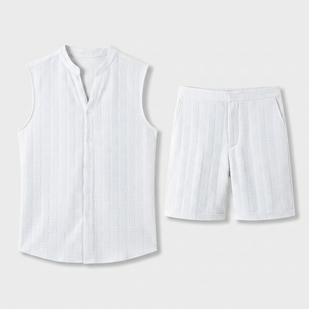 Textured Weave Two-Piece Vest and Shorts Set for Men