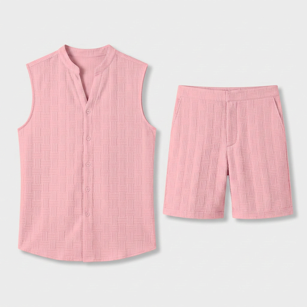 Textured Weave Two-Piece Vest and Shorts Set for Men