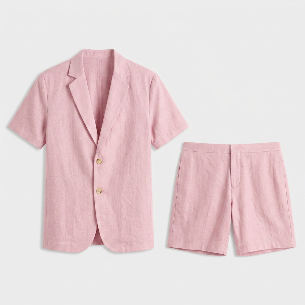 Men's Linen Short Sleeve Blazer And Shorts Set