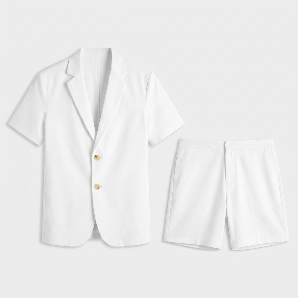 Men's Linen Short Sleeve Blazer And Shorts Set