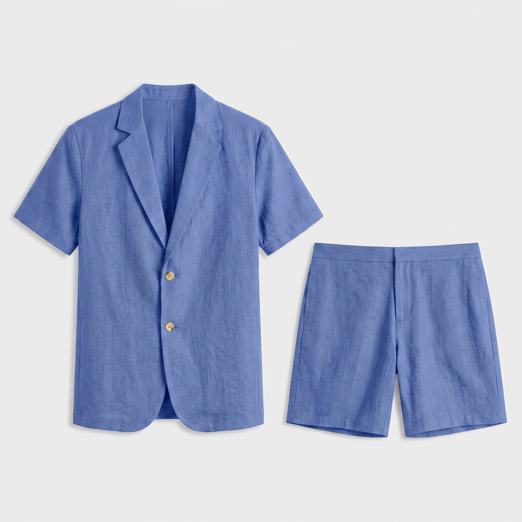 Men's Linen Short Sleeve Blazer And Shorts Set