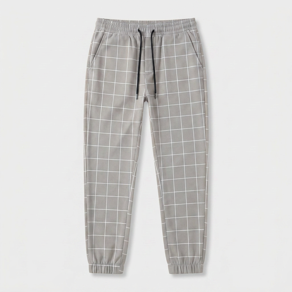 Windowpane Check Jogger Pants Elasticated Waist for Men
