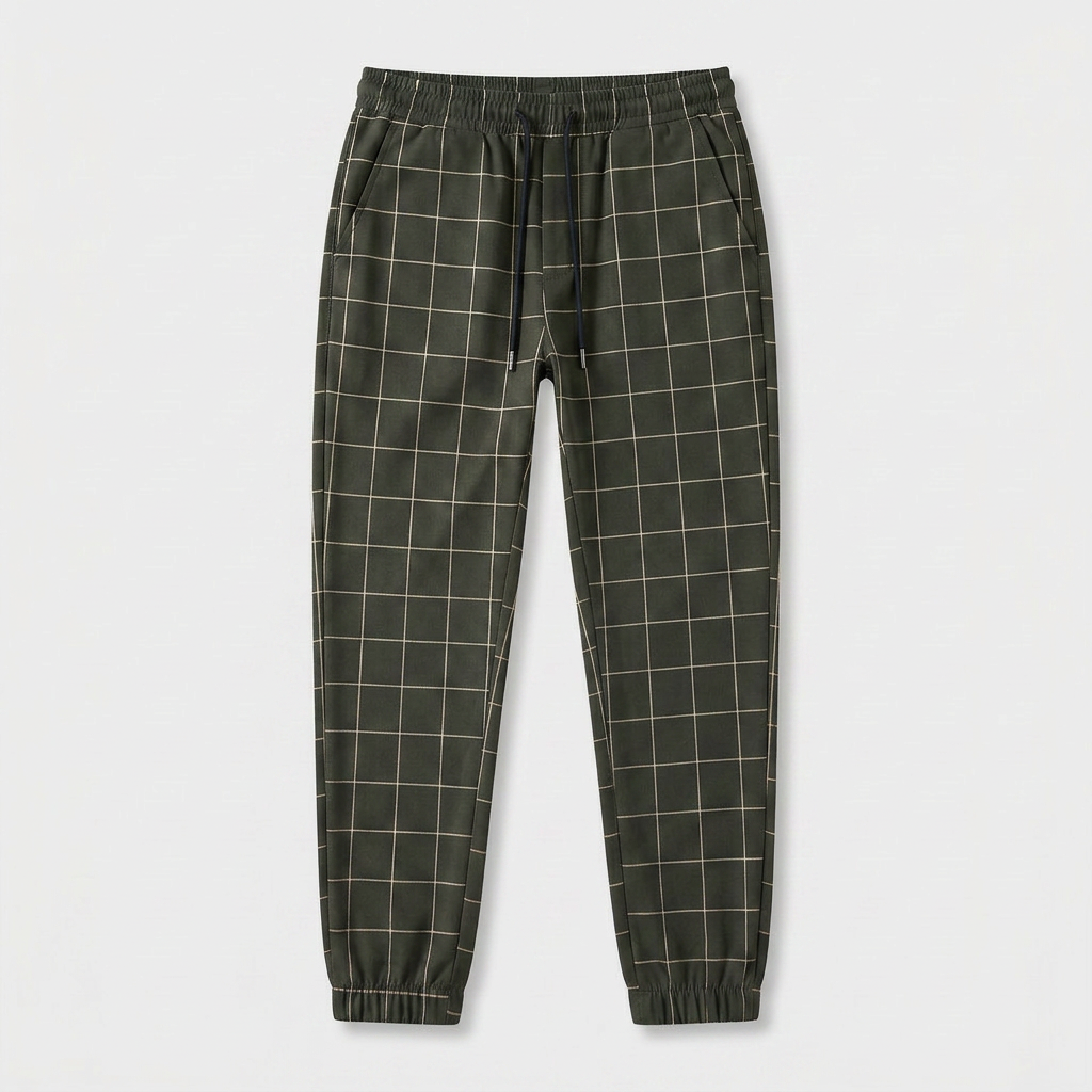 Windowpane Check Jogger Pants Elasticated Waist for Men