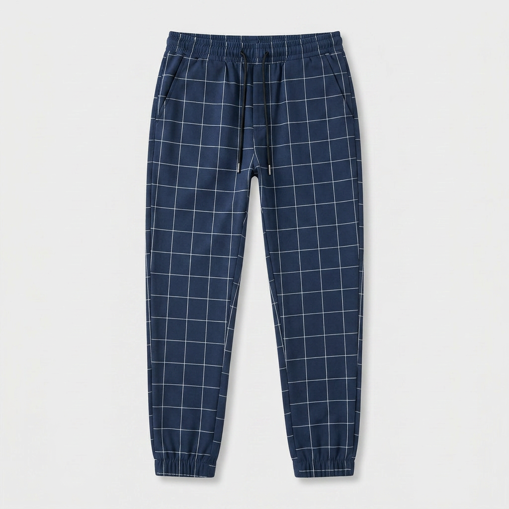 Windowpane Check Jogger Pants Elasticated Waist for Men
