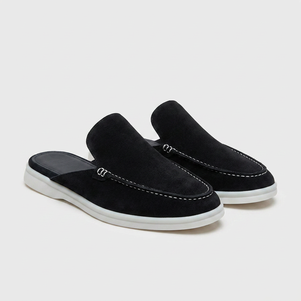 Men's Suede Mule Loafer Apron Toe Platform Sole