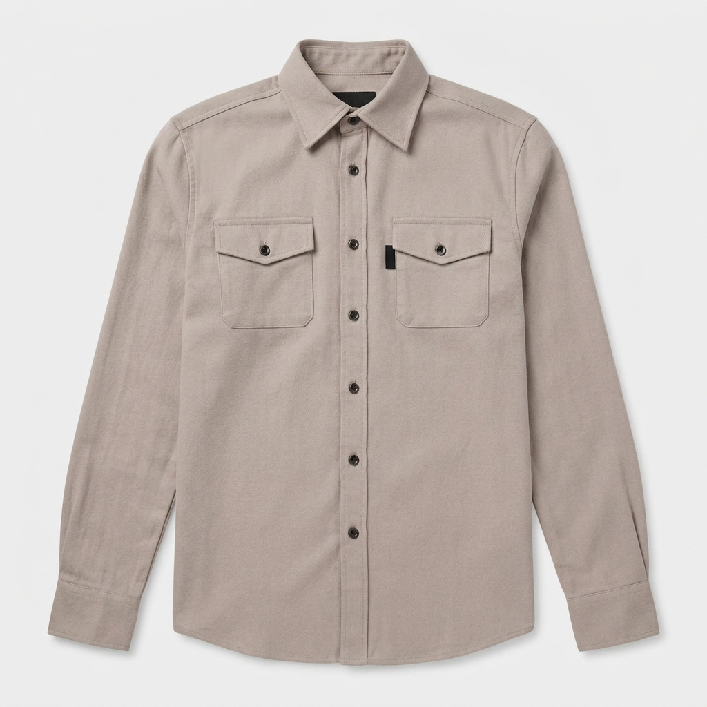 Flannel Overshirt Dual Chest Pockets Long Sleeve for Men