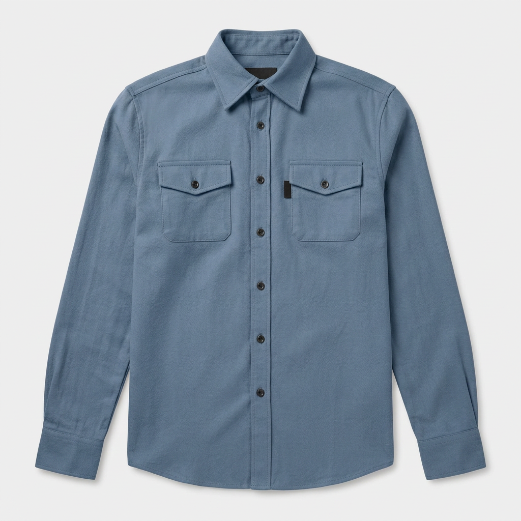 Flannel Overshirt Dual Chest Pockets Long Sleeve for Men