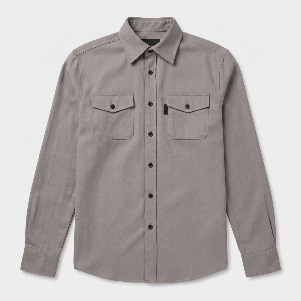Flannel Overshirt Dual Chest Pockets Long Sleeve for Men