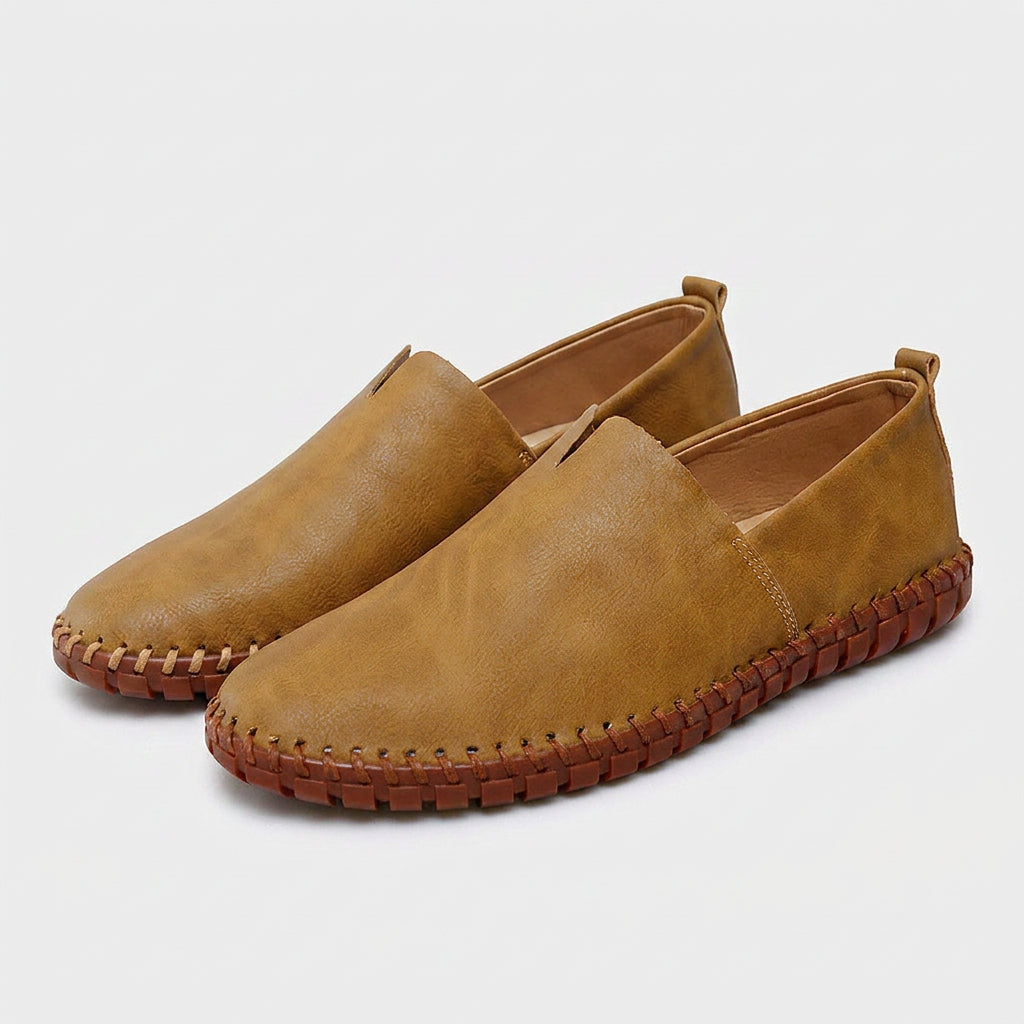 Leather Slip-On Loafer Woven Sole for Men