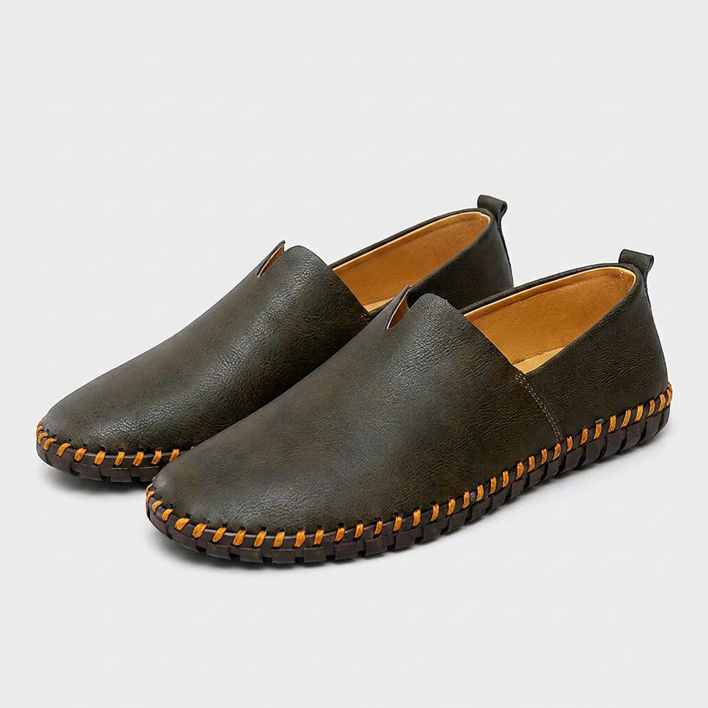 Leather Slip-On Loafer Woven Sole for Men