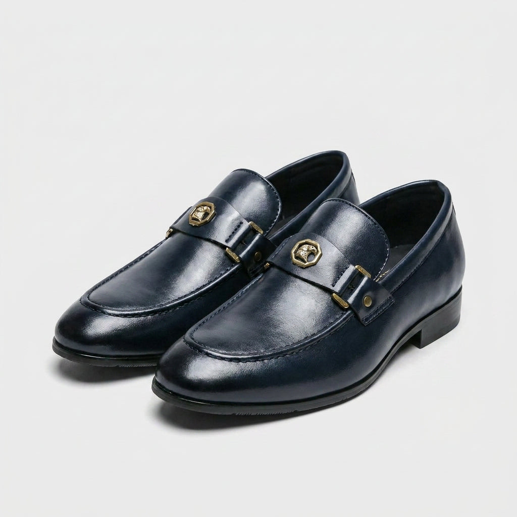 Leather Loafer Medallion Strap Antique Hardware for Men