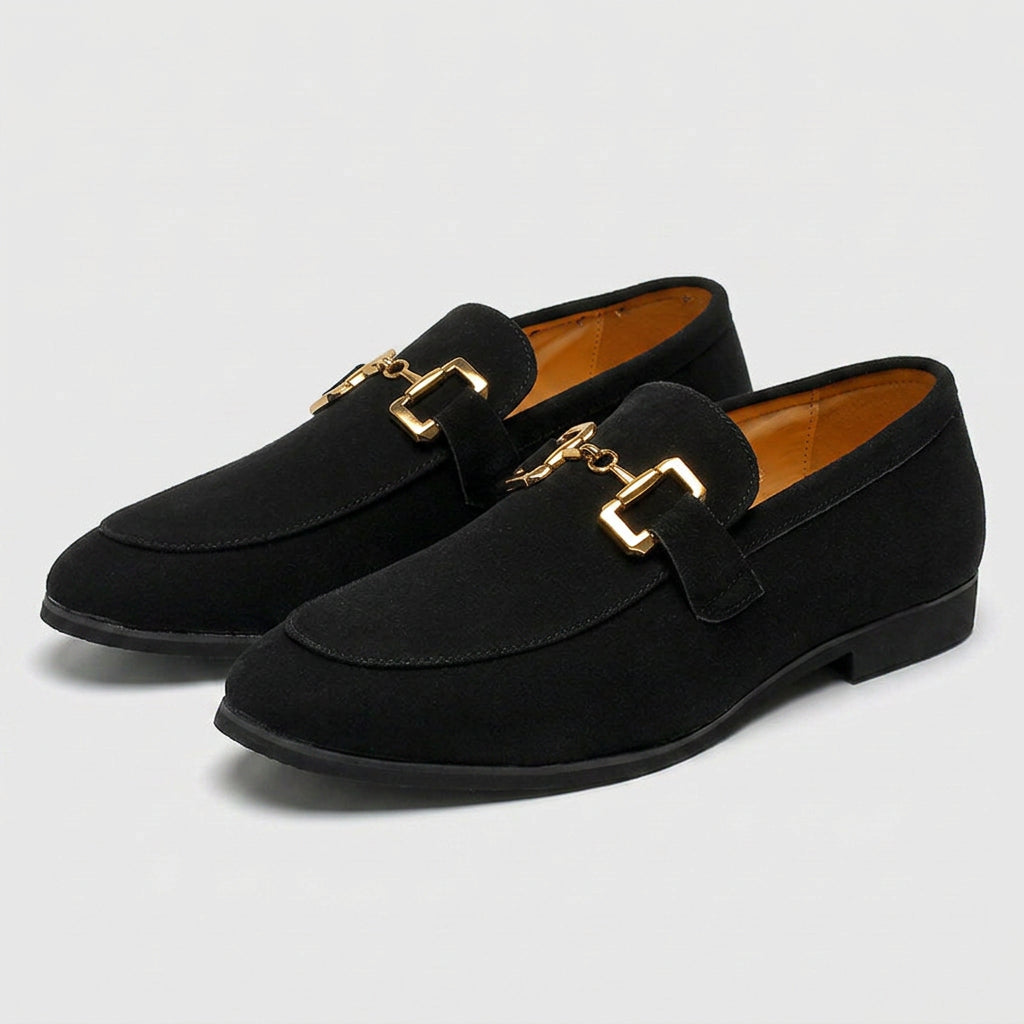 Suede Loafer Gold Chain Bit Hardware for Men