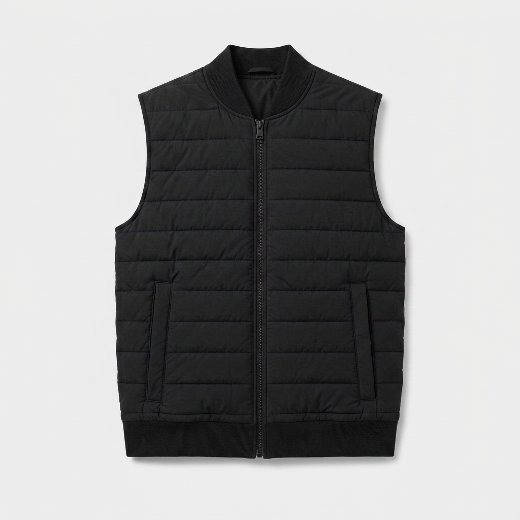 Men's Quilted Bomber Vest Full Zip Ribbed Collar