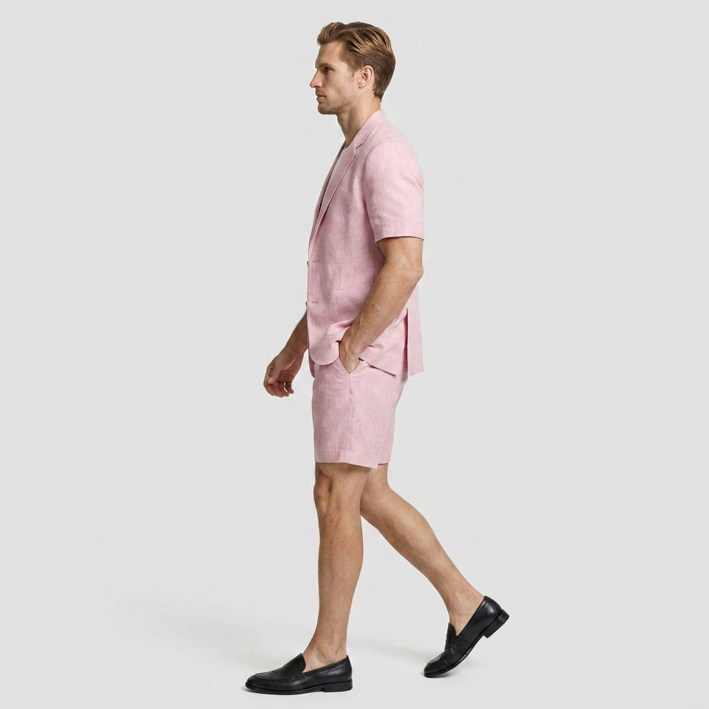 Men's Linen Short Sleeve Blazer And Shorts Set