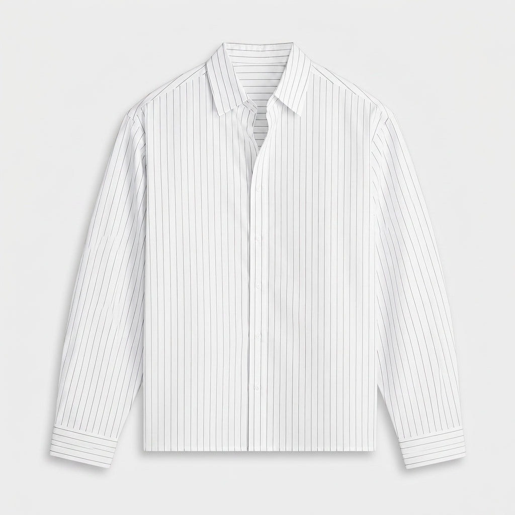 Pinstripe Cropped Shirt Relaxed Fit Long Sleeve for Men