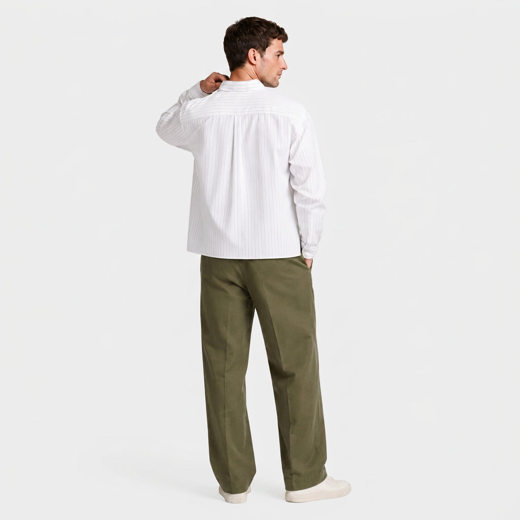 Pinstripe Cropped Shirt Relaxed Fit Long Sleeve for Men