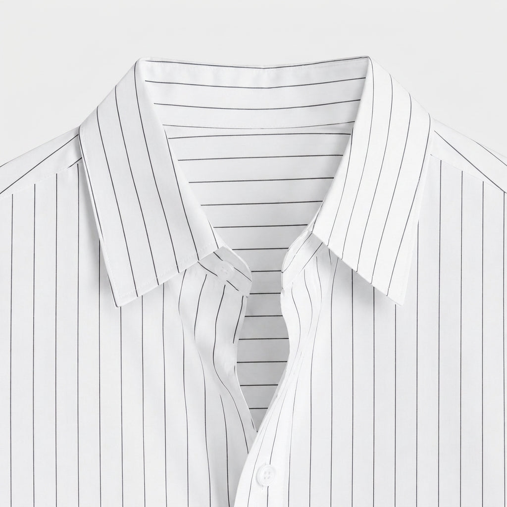 Pinstripe Cropped Shirt Relaxed Fit Long Sleeve for Men