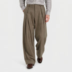 Wide Leg Pleated Trousers High Rise Wool Blend for Men