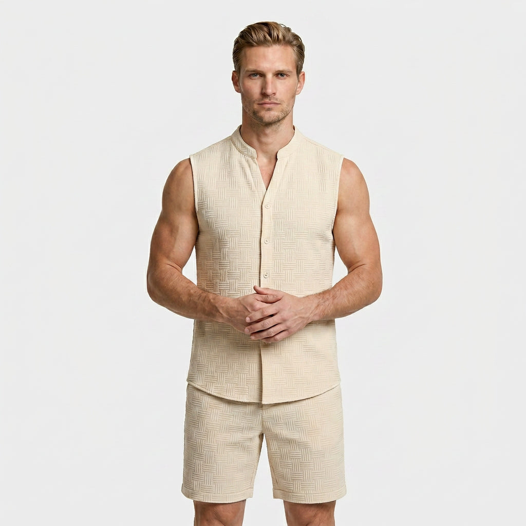 Textured Weave Two-Piece Vest and Shorts Set for Men