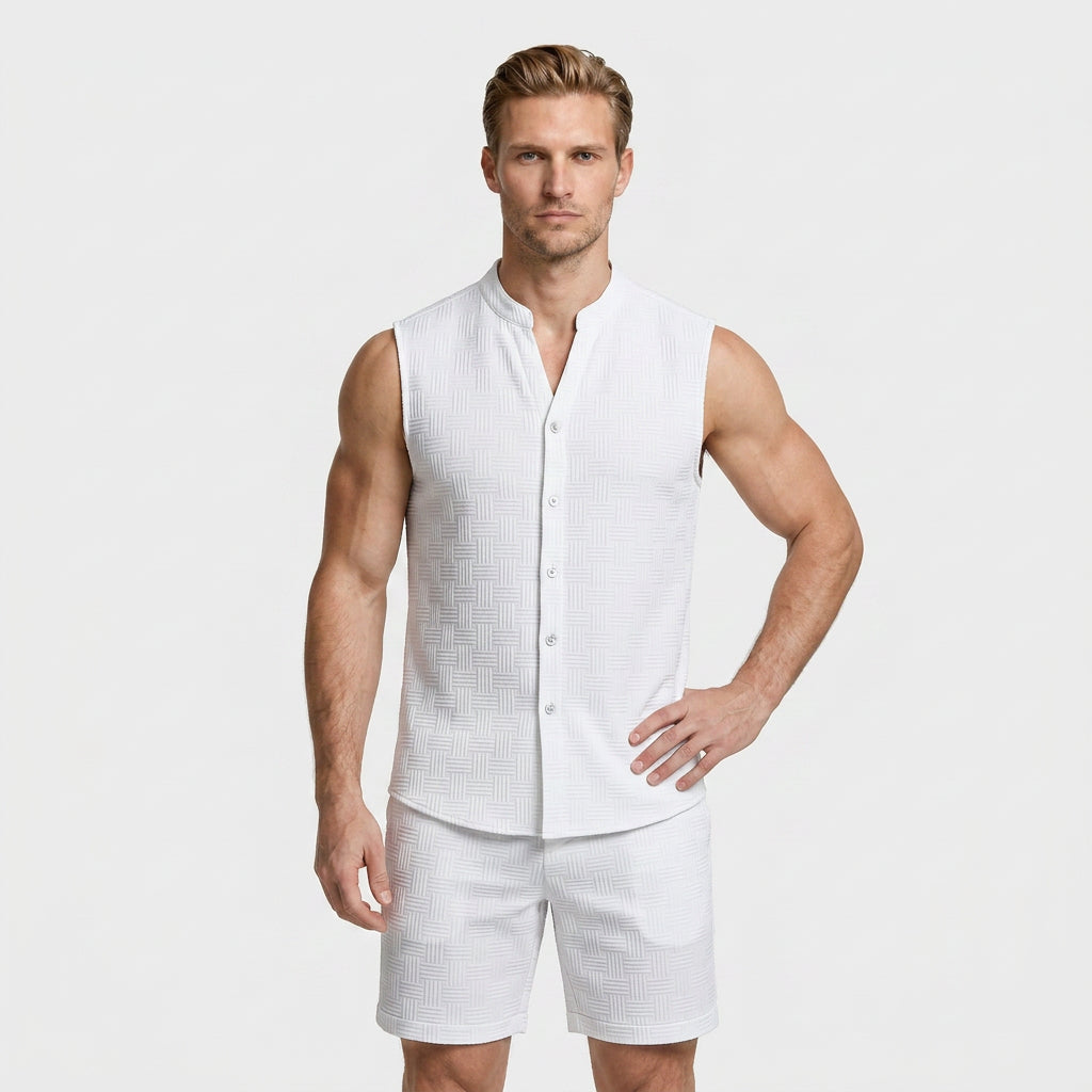 Textured Weave Two-Piece Vest and Shorts Set for Men