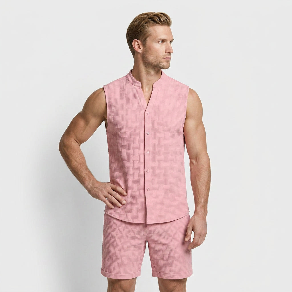 Textured Weave Two-Piece Vest and Shorts Set for Men