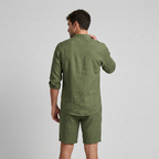 Linen Mandarin Collar Shirt And Shorts Set for Men