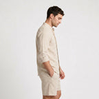 Linen Mandarin Collar Shirt And Shorts Set for Men