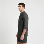 Linen Mandarin Collar Shirt And Shorts Set for Men
