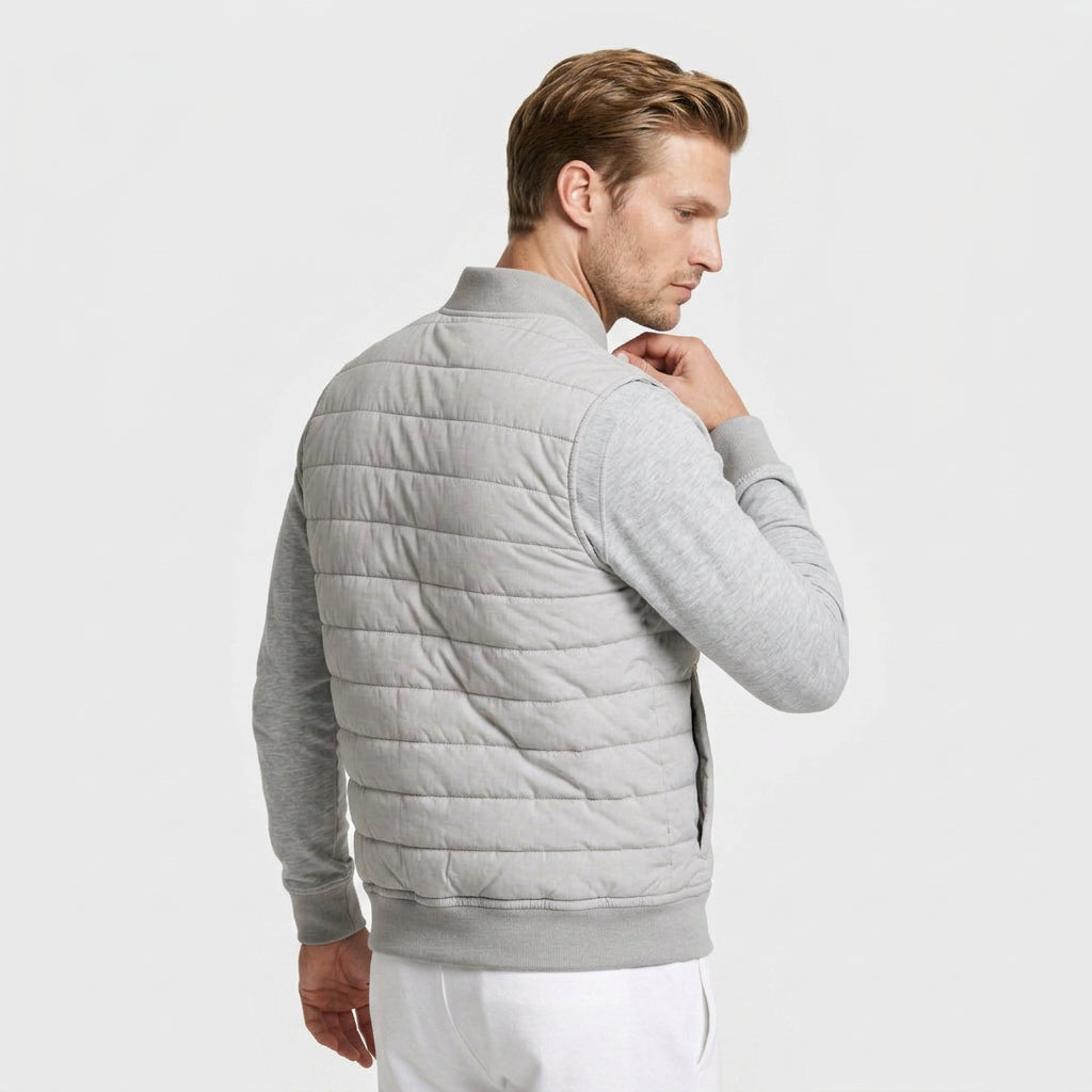 Quilted Bomber Vest Full Zip Ribbed Collar for Men