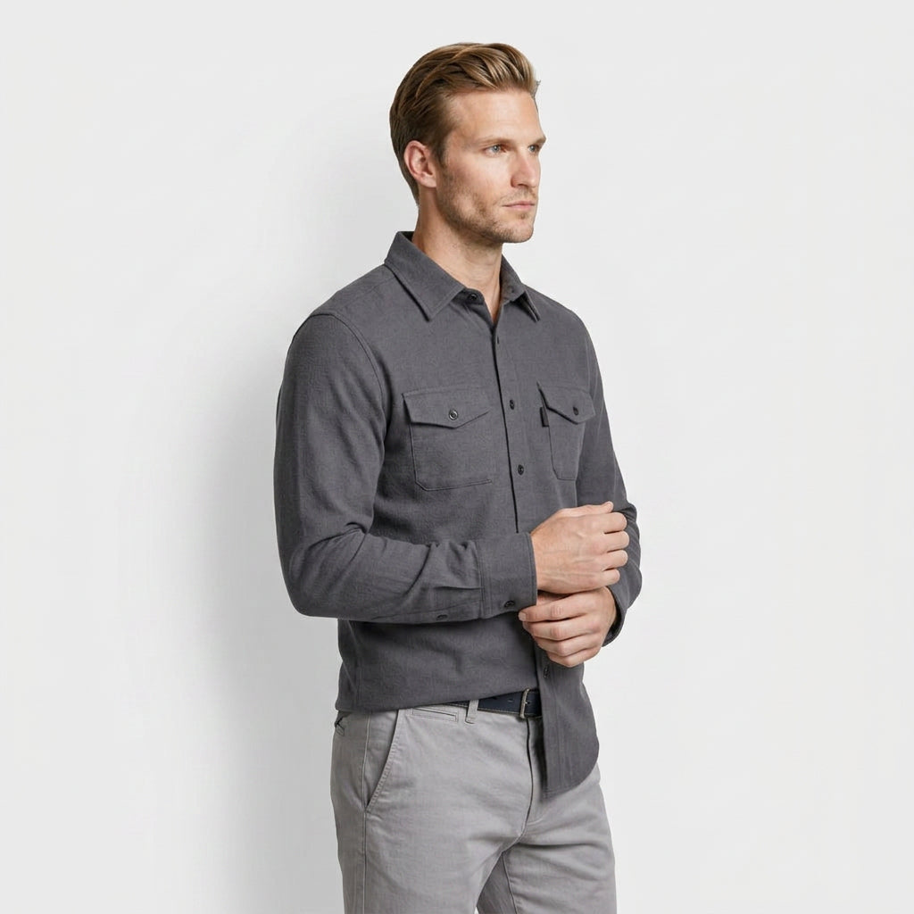 Flannel Overshirt Dual Chest Pockets Long Sleeve for Men
