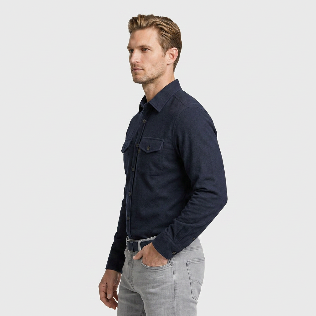 Flannel Overshirt Dual Chest Pockets Long Sleeve for Men
