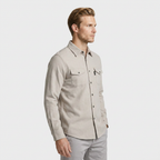 Flannel Overshirt Dual Chest Pockets Long Sleeve for Men