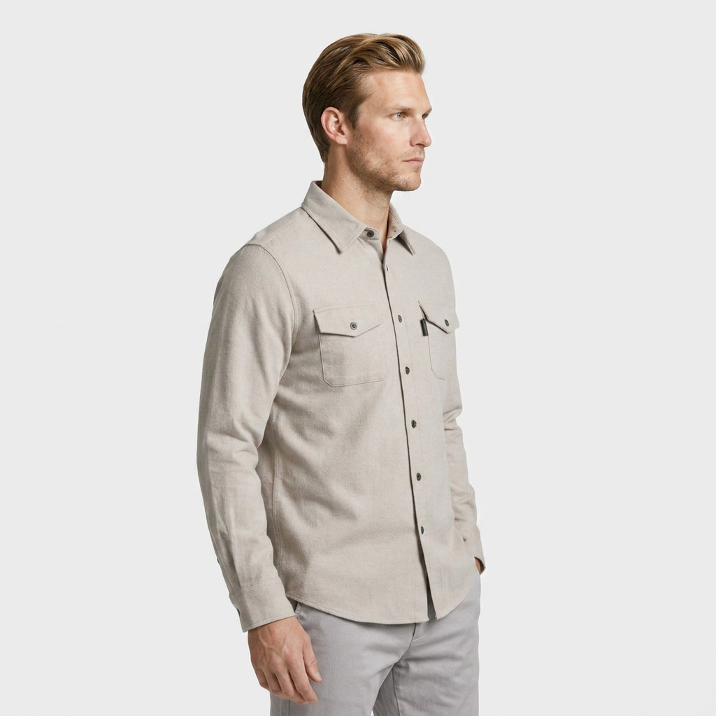 Flannel Overshirt Dual Chest Pockets Long Sleeve for Men