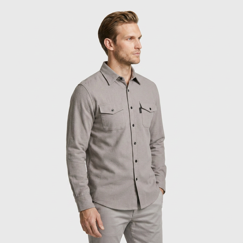 Flannel Overshirt Dual Chest Pockets Long Sleeve for Men