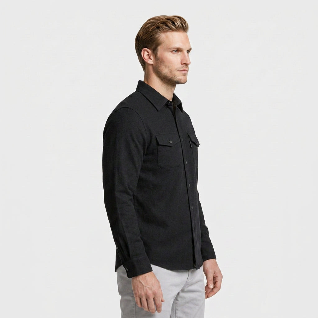 Flannel Overshirt Dual Chest Pockets Long Sleeve for Men